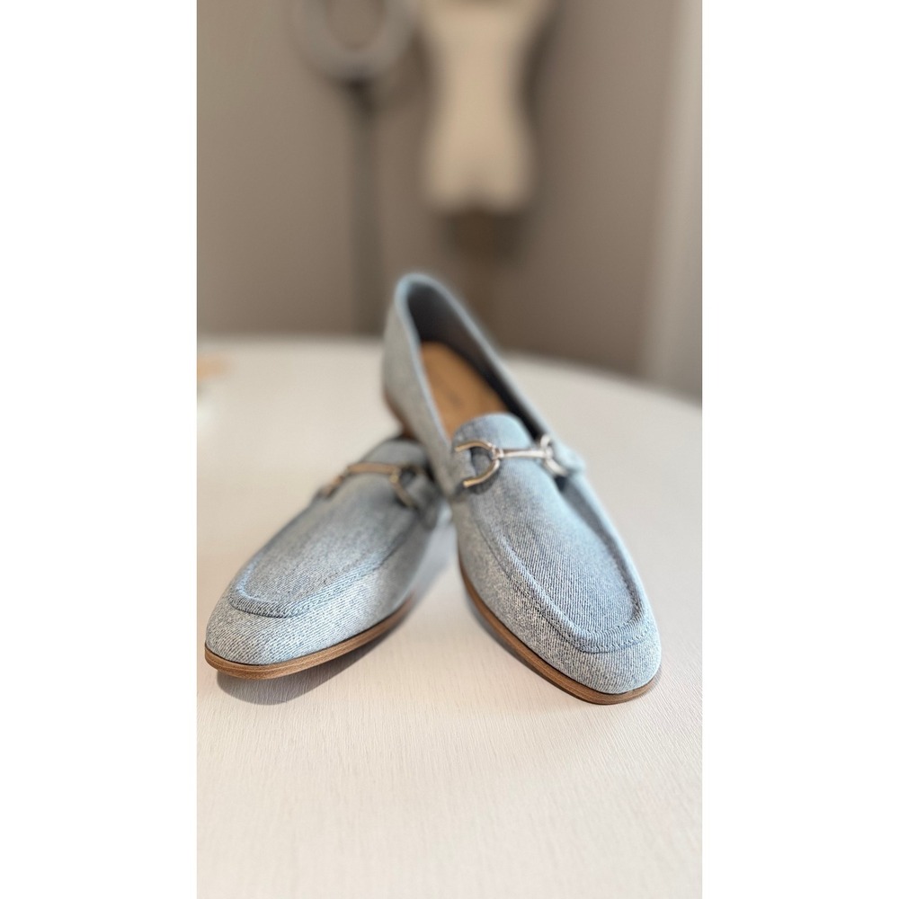 Falls Creek Carrie Denim Horsebit Loafers Light Blue Square Toe Flats Womens 8.5